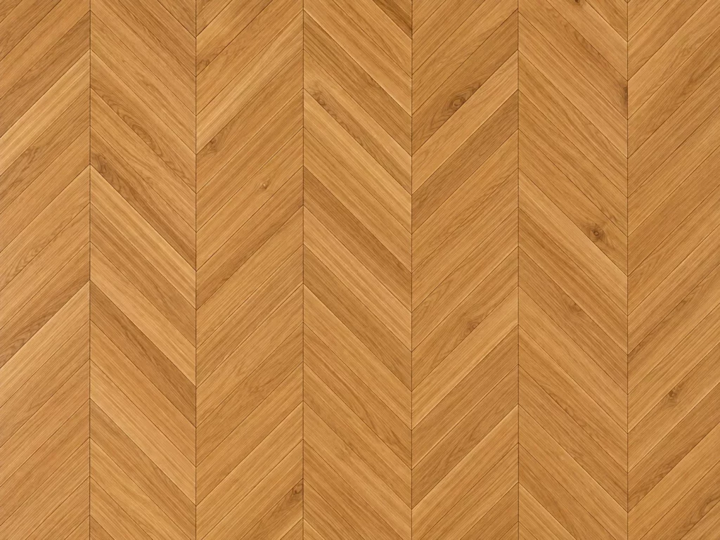 Motif de parquet en point de Hongrie, lames coupées en biais formant une pointe continue